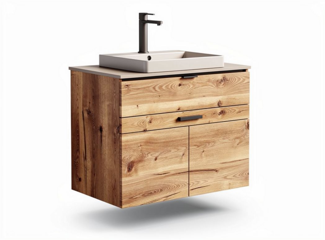 Meuble sous lavabo en bois naturel pour salle de bain - 90 x 50 x 55cm