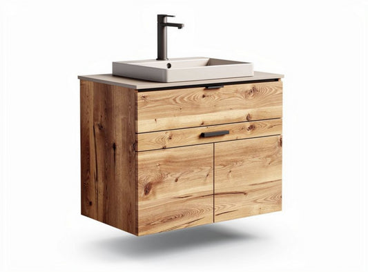 Meuble sous lavabo en bois naturel pour salle de bain - 90 x 50 x 55cm
