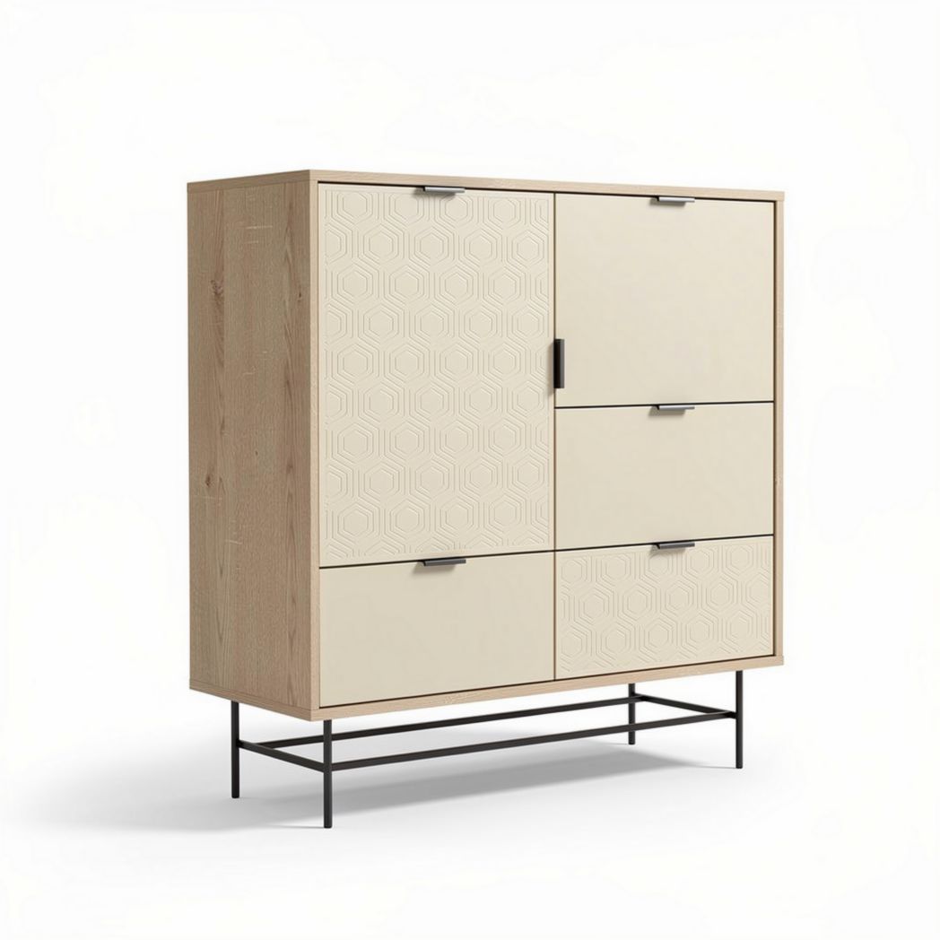 Buffet de rangement en bois avec portes en lattes pour salle à manger - 80 x 40 x 120cm