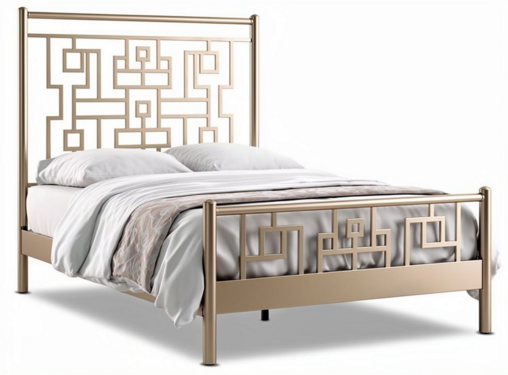 Lit avec tête de lit géométrique en métal pour chambre - 200 x 160 x 100cm